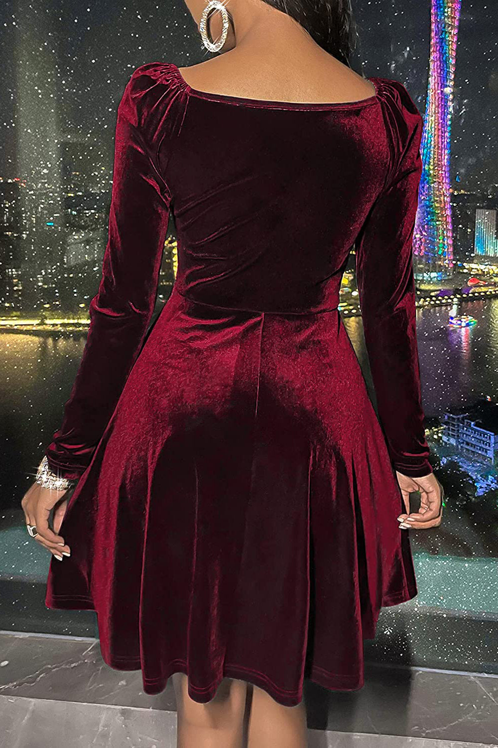 Misshow V-Neck Green Velvet Christmas Dress