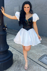 Misshow White Mirror A Line Tiered Short Homecoming Dress/Mini Dress