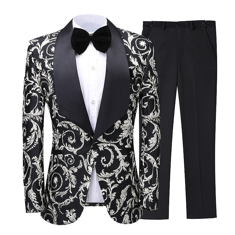 Modern Black Jacquard Shawl Collar Groom's Wedding Suit
