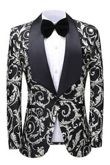 Modern Black Jacquard Shawl Collar Groom's Wedding Suit