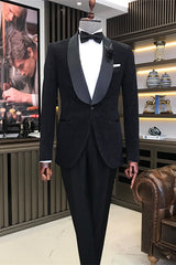 Modern Black Shawl Lapel Two-Piece Suit