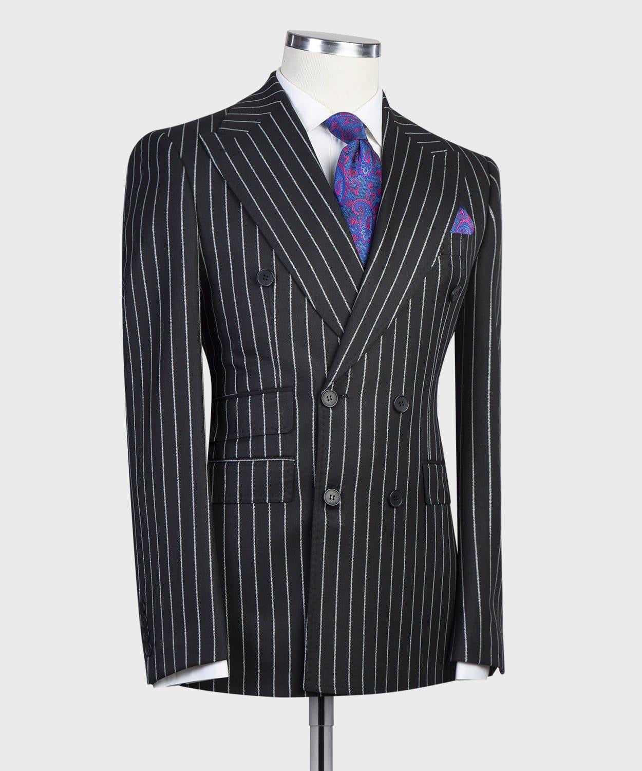 Modern Black Striped Double Breasted Peak Lapel Business Suits for Men