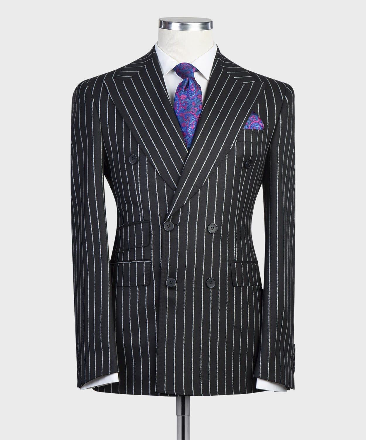 Modern Black Striped Double Breasted Peak Lapel Business Suits for Men
