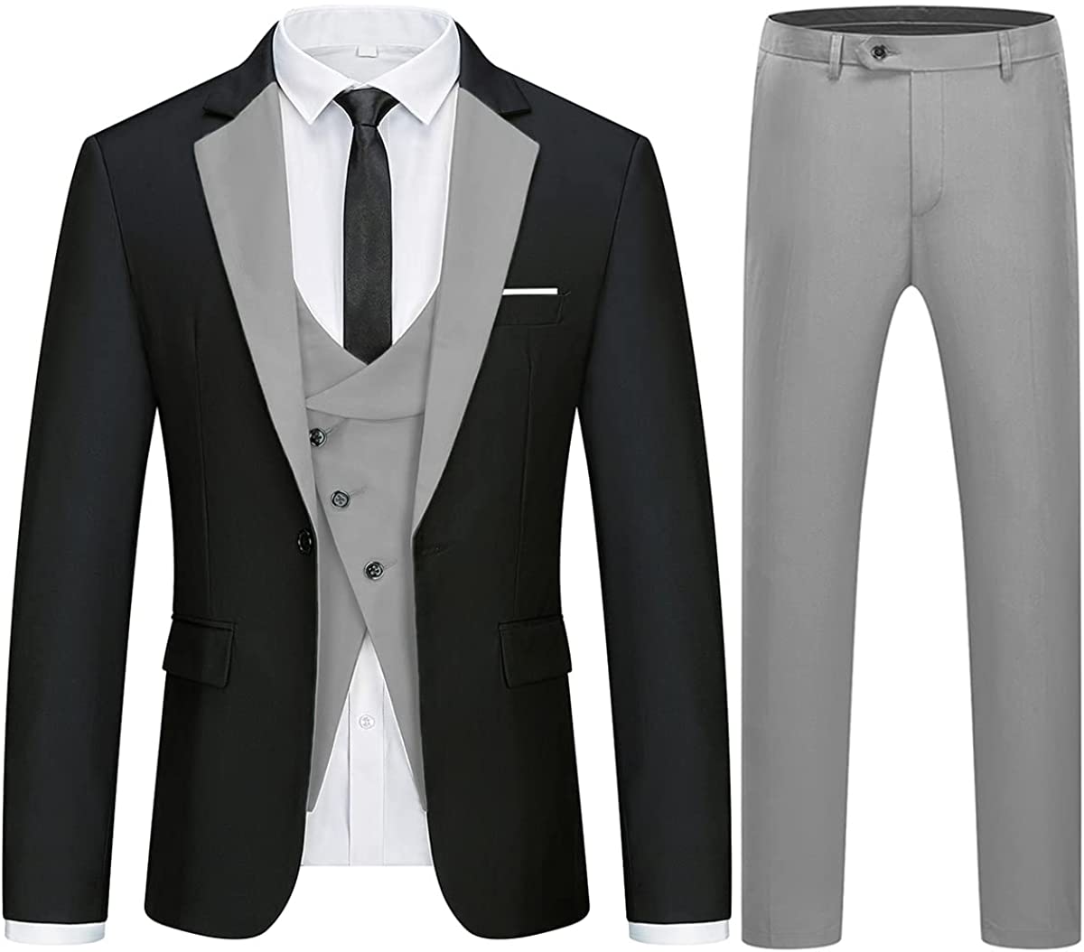 Modern Black and Gray Notched Lapel Men's Business Suit