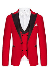 Modern Crimson Peaked Lapel Three-Piece Men's Prom Ensemble