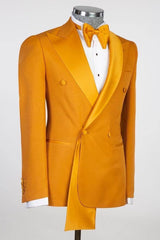 Modern Gold Peaked Lapel Double-Breasted Prom Suit