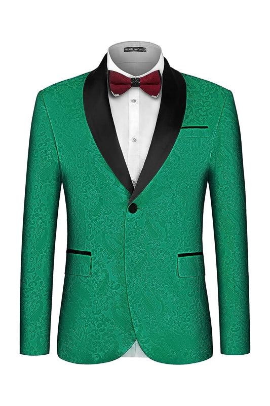 Modern Green Jacquard Shawl Collar Groom's Wedding Suit