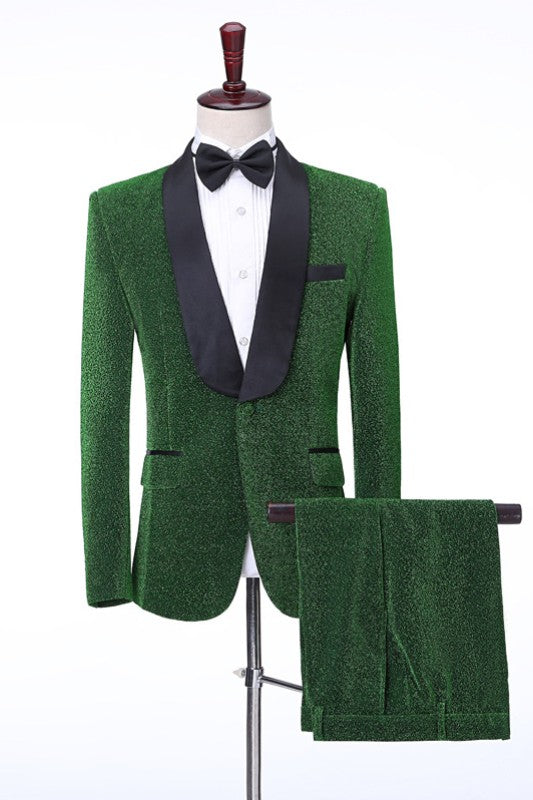 Modern Green Shawl Collar Two-Piece Groom's Wedding Attire