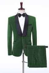 Modern Green Shawl Collar Two-Piece Groom's Wedding Attire