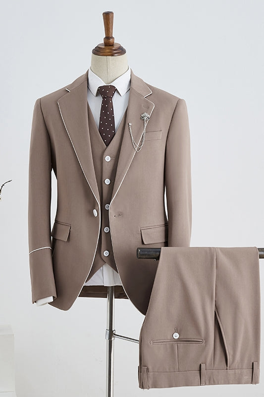 Modern Khaki Notched Lapel Three-Piece Prom Suit For Men