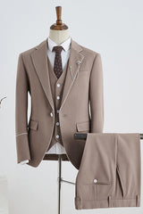 Modern Khaki Notched Lapel Three-Piece Prom Suit For Men