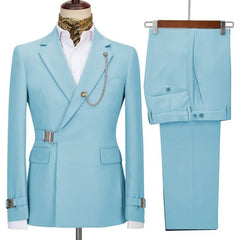 Modern Light Blue Notched Lapel Men's Prom Suit