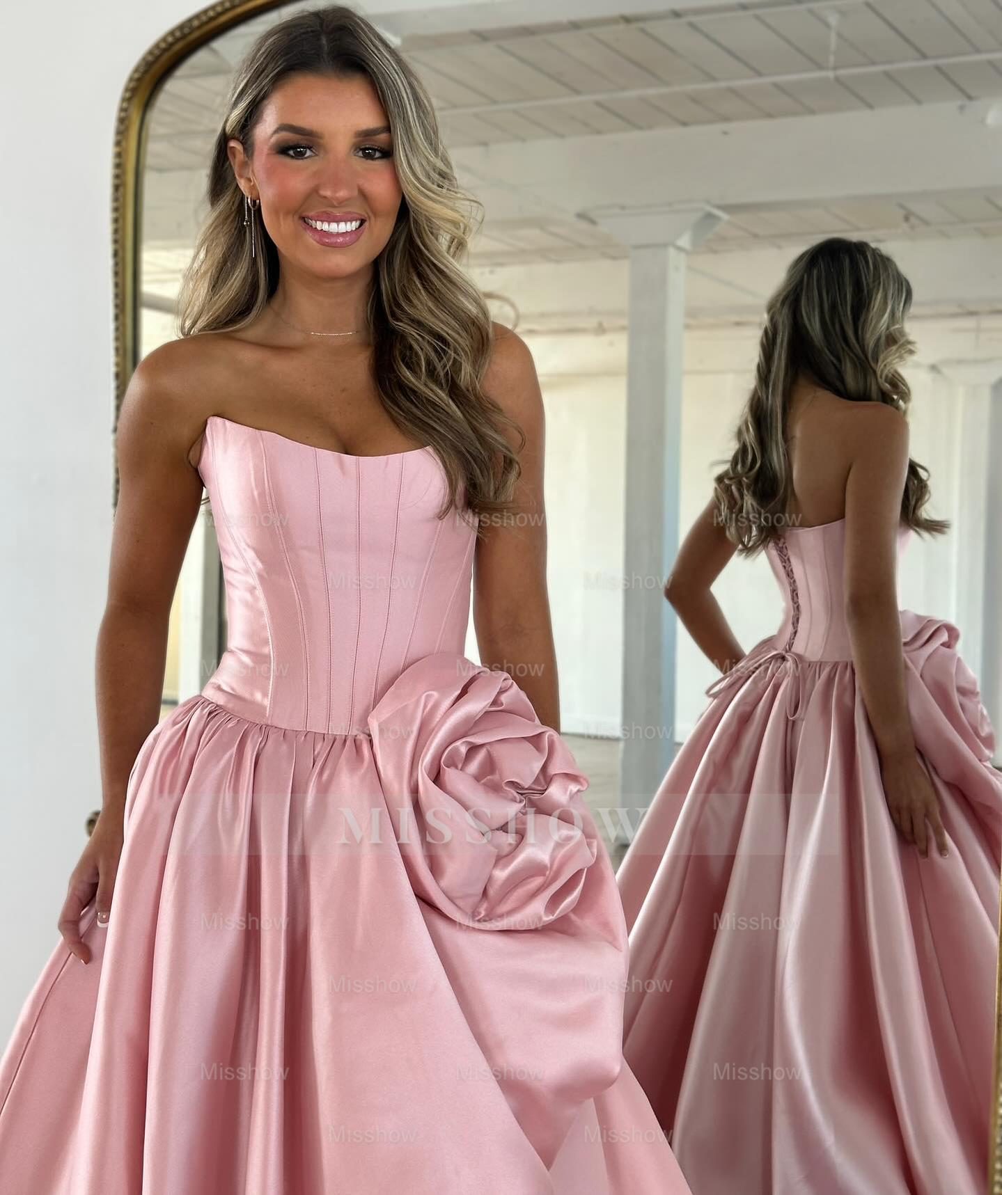 Modern Long A-line Red Strapless Prom Dress with Slit and Ruffles