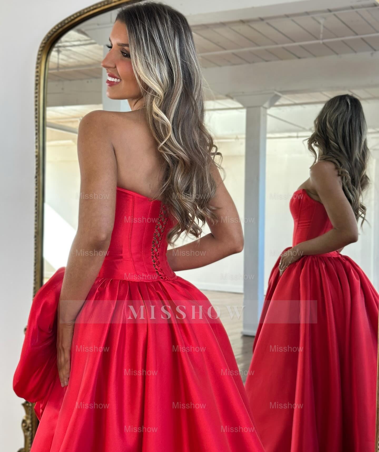 Modern Long A-line Red Strapless Prom Dress with Slit and Ruffles Modern Long A-line Red Strapless Prom Dress with Slit and Ruffles