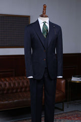Modern Navy Blue Striped Slim Fit Custom Business Suit