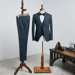 Modern Navy Blue Three Pieces Slim Fit Custom Business Suit