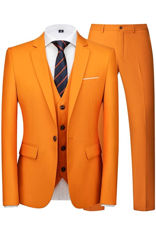 Modern Orange Notched Lapel Three-Piece Prom Suit For Men