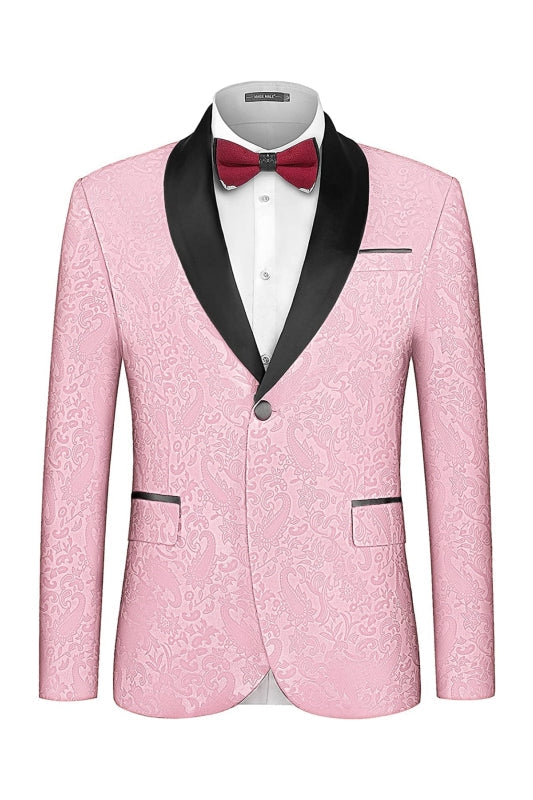 Modern Pink Shawl Collar Two-Piece Jacquard Groom's Suit