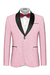 Modern Pink Shawl Collar Two-Piece Jacquard Groom's Suit