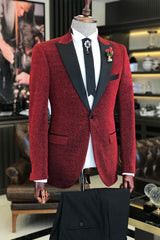 Modern Red Peaked Lapel Two-Piece Prom Suit For Men