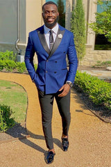 Modern Royal Blue Peak Lapel Double Breasted Prom Suits
