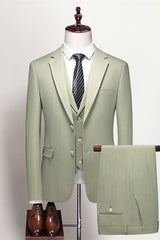 Modern Sage Notched Lapel Three Piece Prom Men's Suit