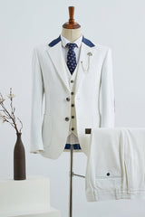 Modern White Notched Lapel Three-Piece Men's Prom Suit