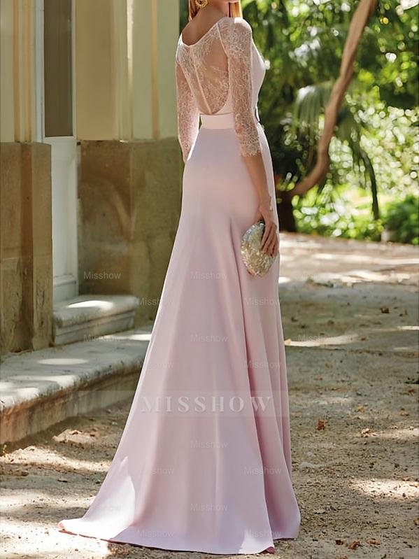 Mother of the Bride 3/4 Sleeve Trumpet/Mermaid Dress with Sash and Sweep/Brush Train