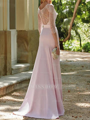 Mother of the Bride 3/4 Sleeve Trumpet/Mermaid Dress with Sash and Sweep/Brush Train