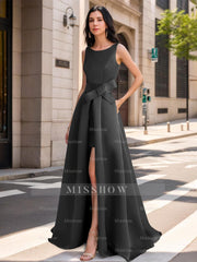 Mother of the Bride Scoop Neck A-Line/Princess Dress with High Split and Bow