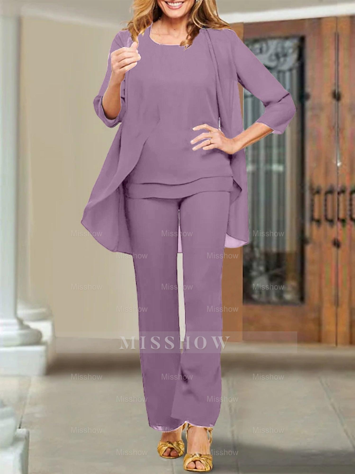 Mother of the Bride Scoop Neck Chiffon Pantsuits