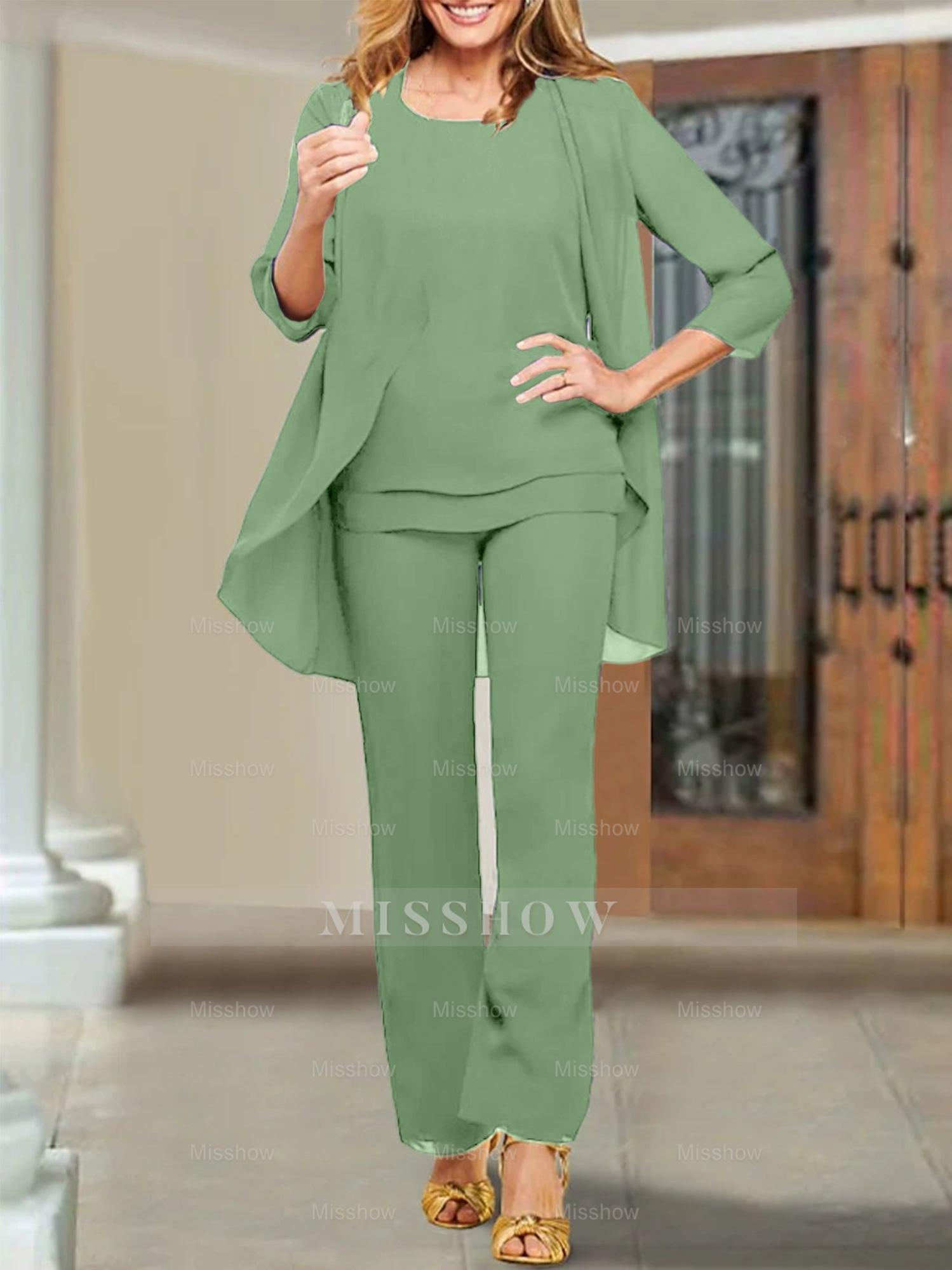 Mother of the Bride Scoop Neck Chiffon Pantsuits