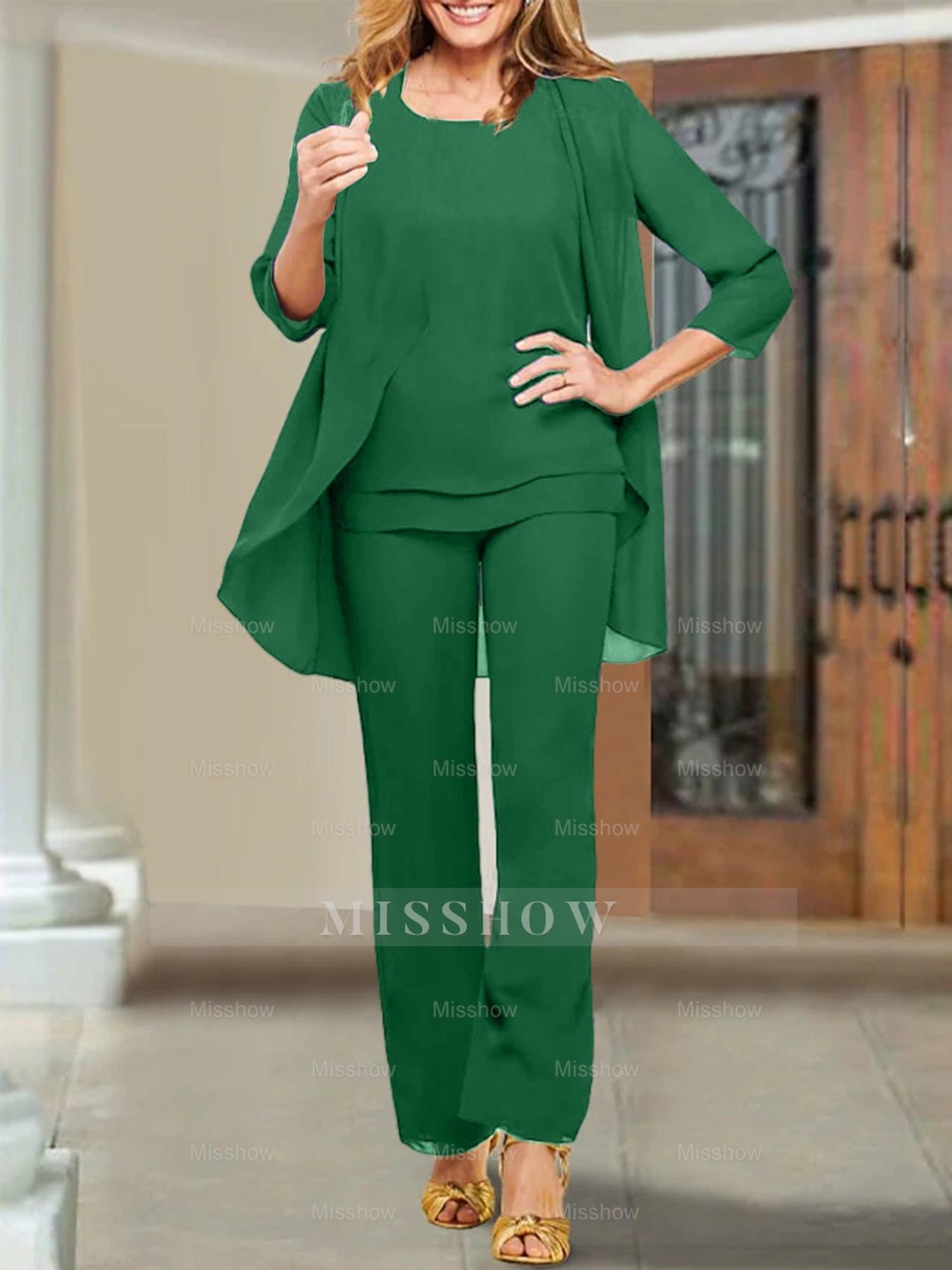 Mother of the Bride Scoop Neck Chiffon Pantsuits