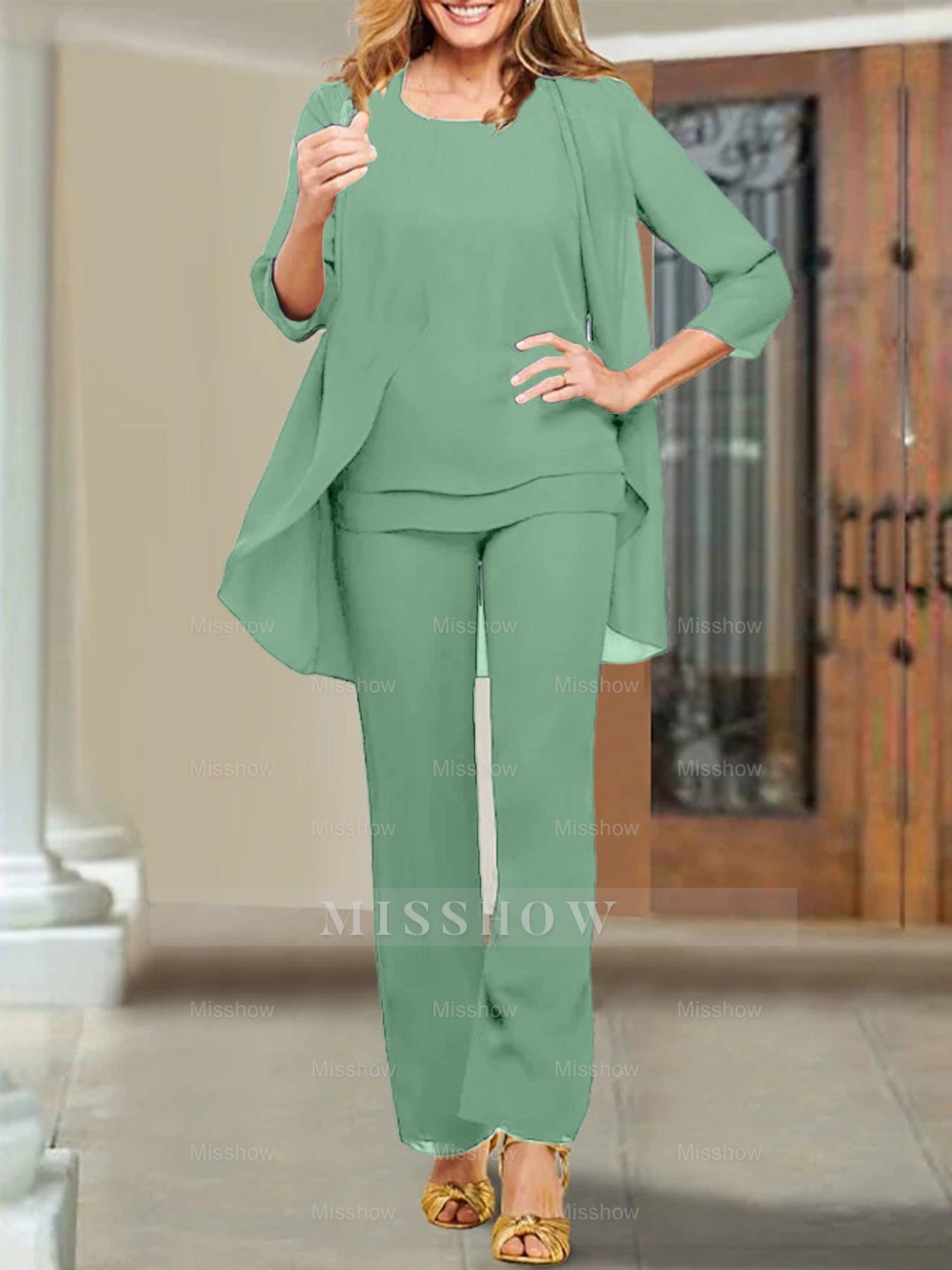 Mother of the Bride Scoop Neck Chiffon Pantsuits