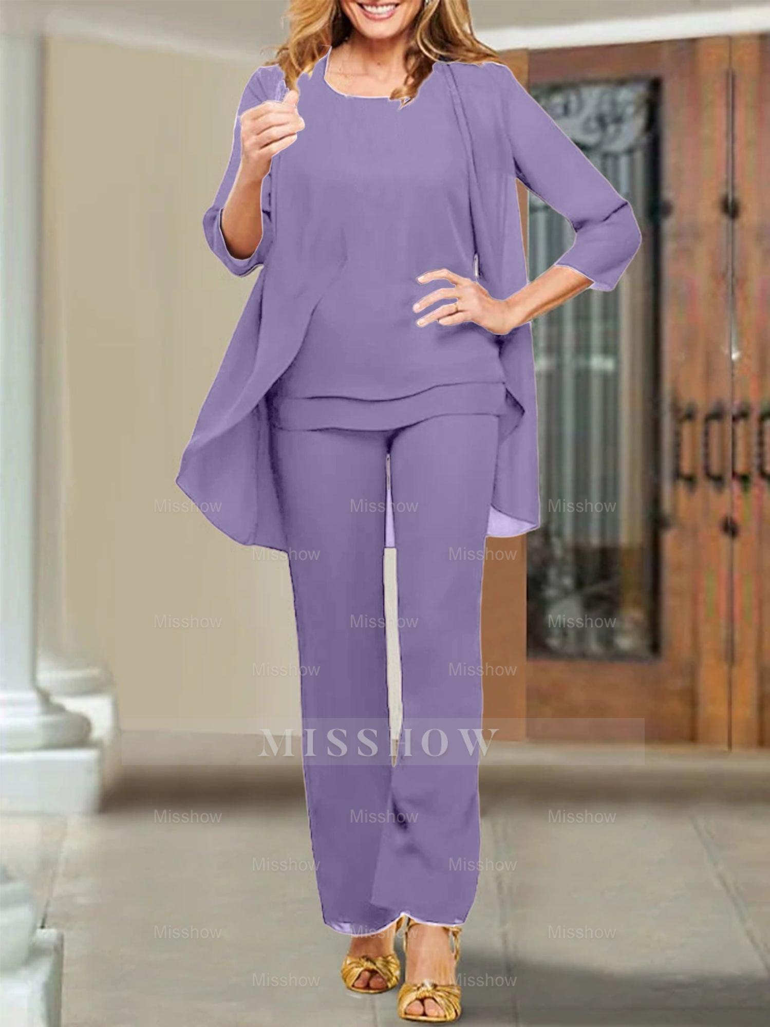 Mother of the Bride Scoop Neck Chiffon Pantsuits