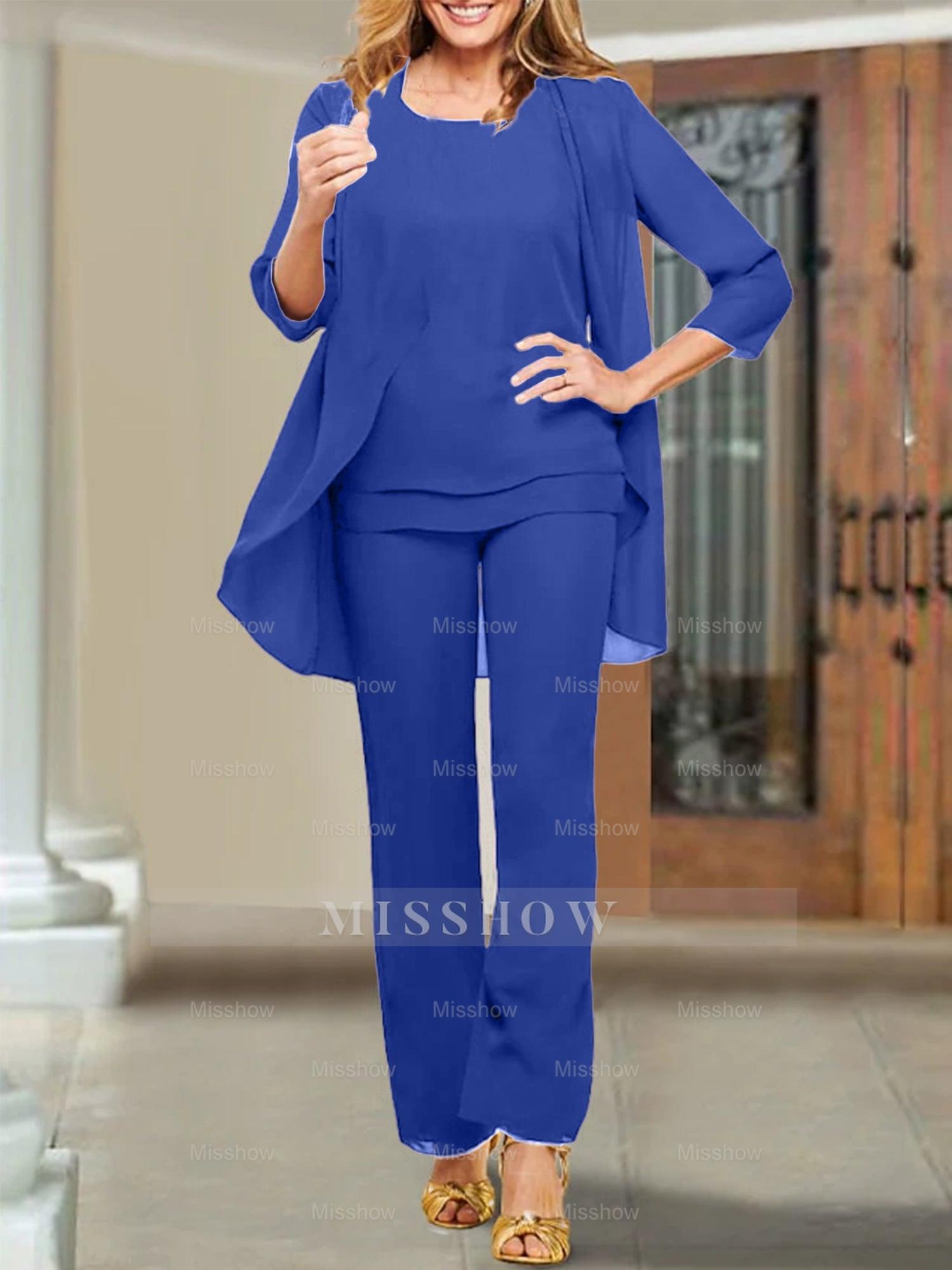 Mother of the Bride Scoop Neck Chiffon Pantsuits