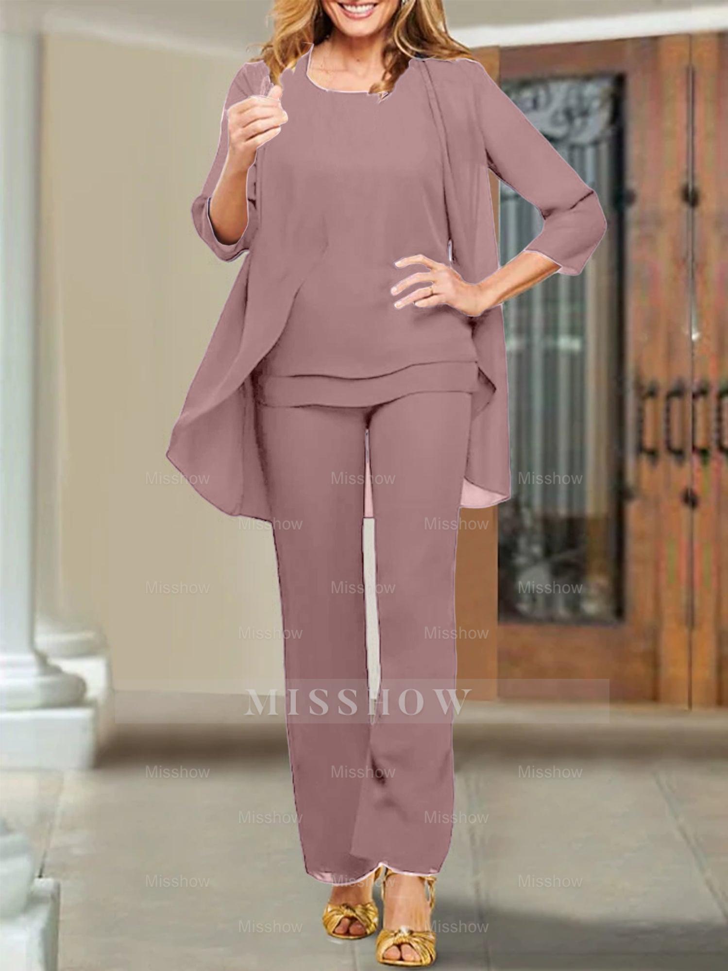 Mother of the Bride Scoop Neck Chiffon Pantsuits