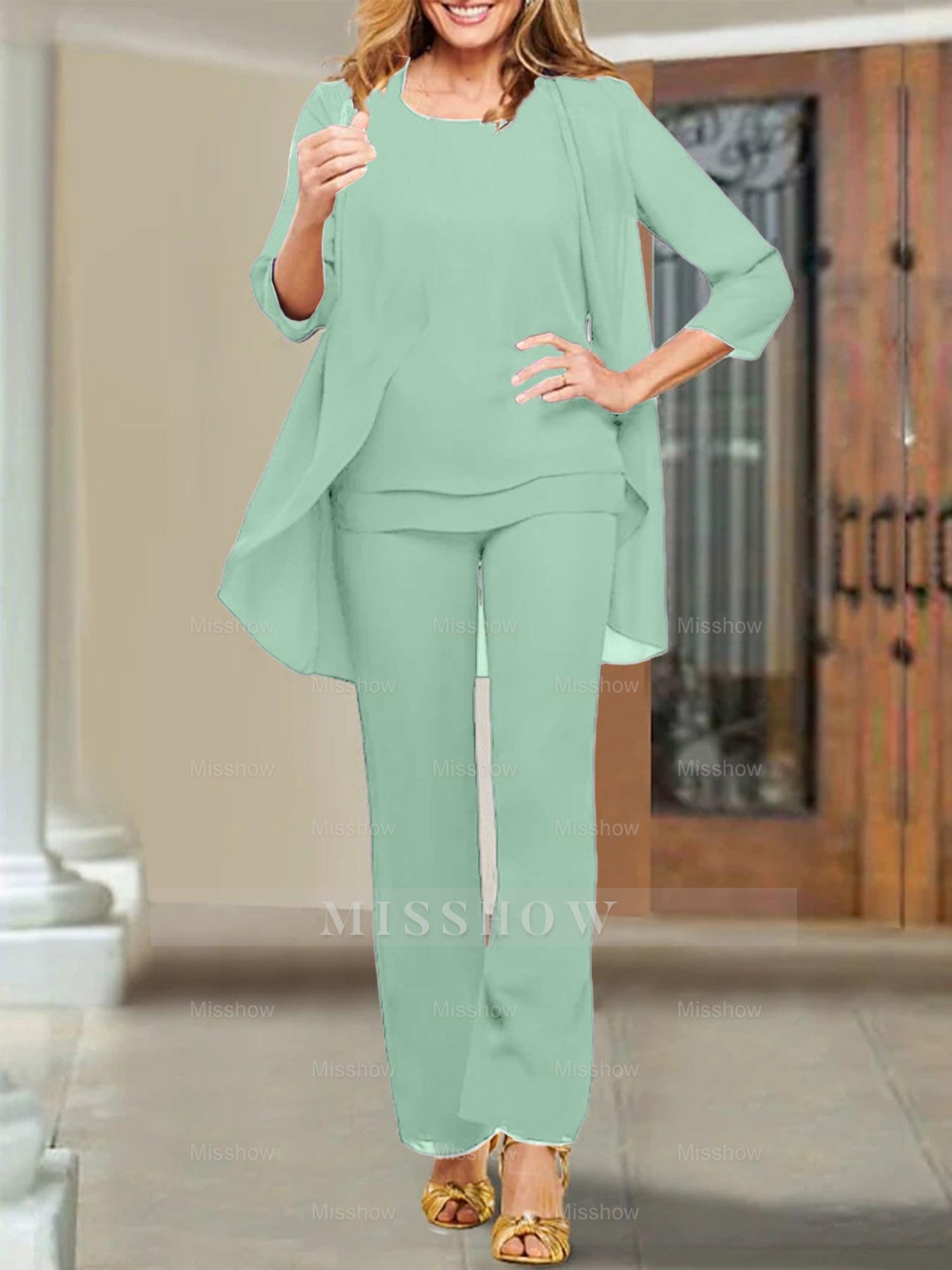 Mother of the Bride Scoop Neck Chiffon Pantsuits