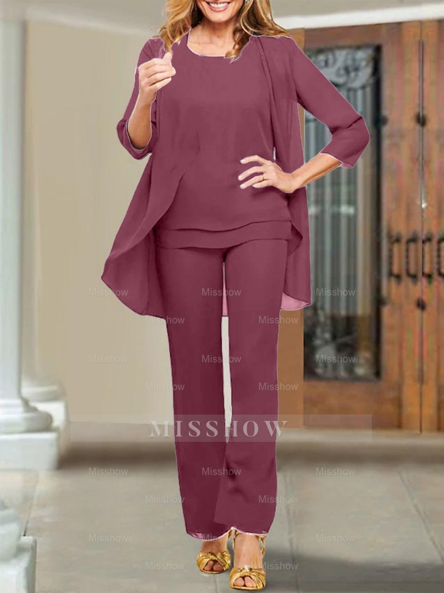 Mother of the Bride Scoop Neck Chiffon Pantsuits