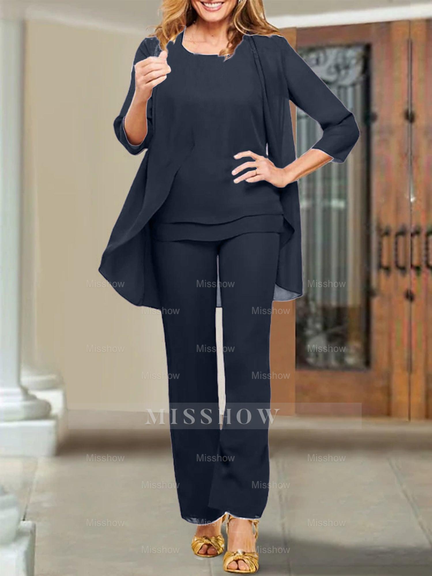 Mother of the Bride Scoop Neck Chiffon Pantsuits