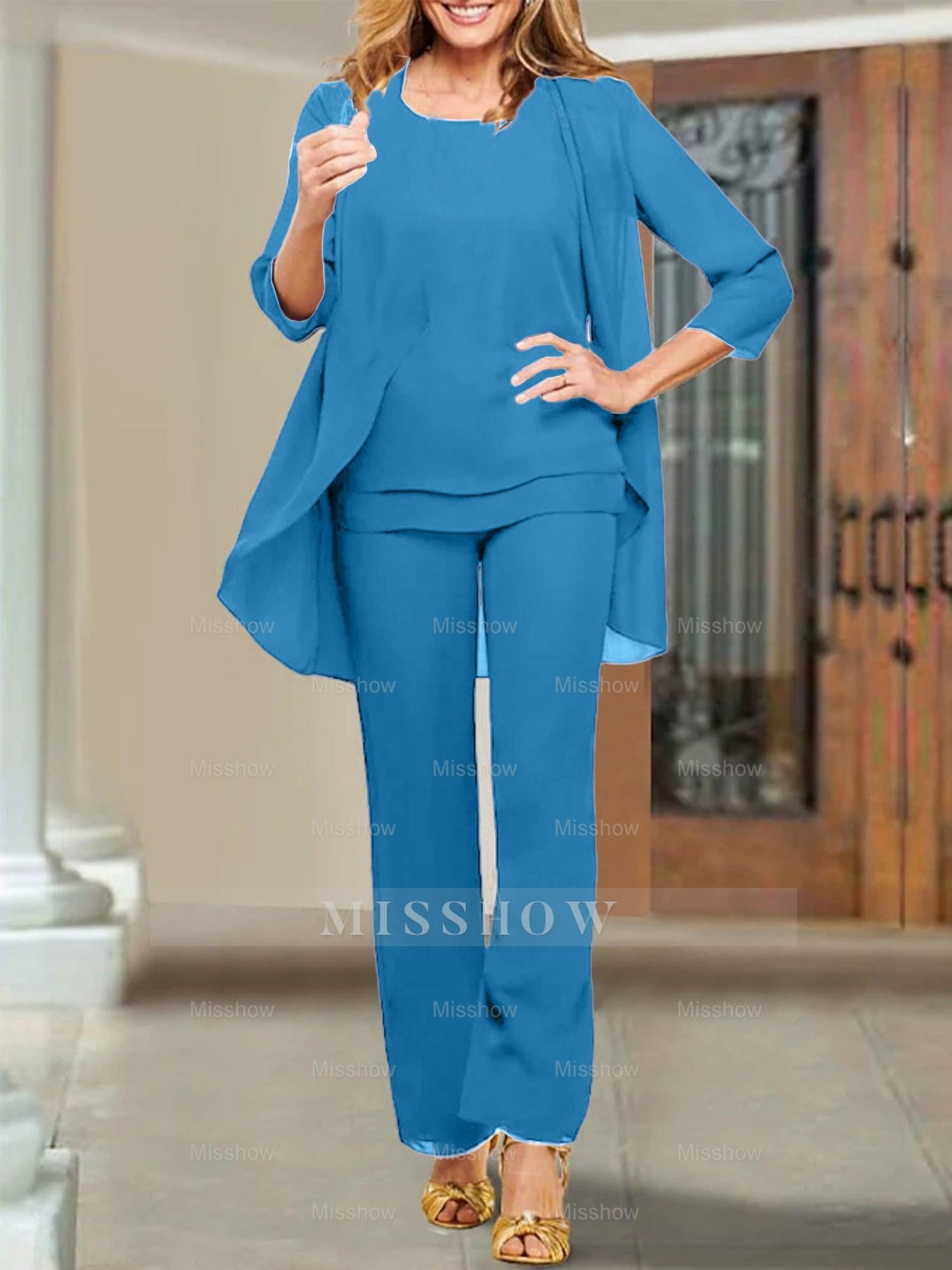 Mother of the Bride Scoop Neck Chiffon Pantsuits