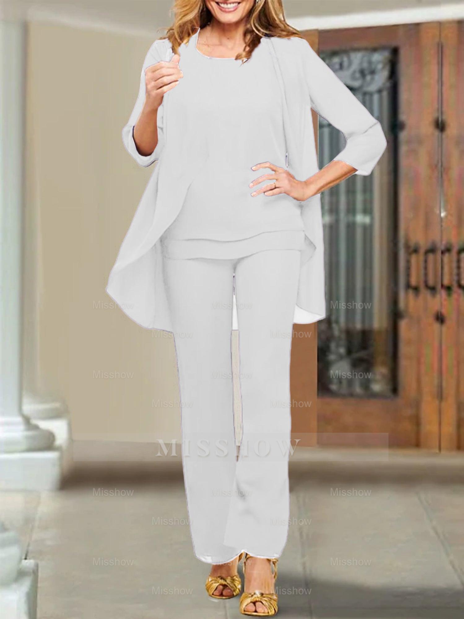 Mother of the Bride Scoop Neck Chiffon Pantsuits