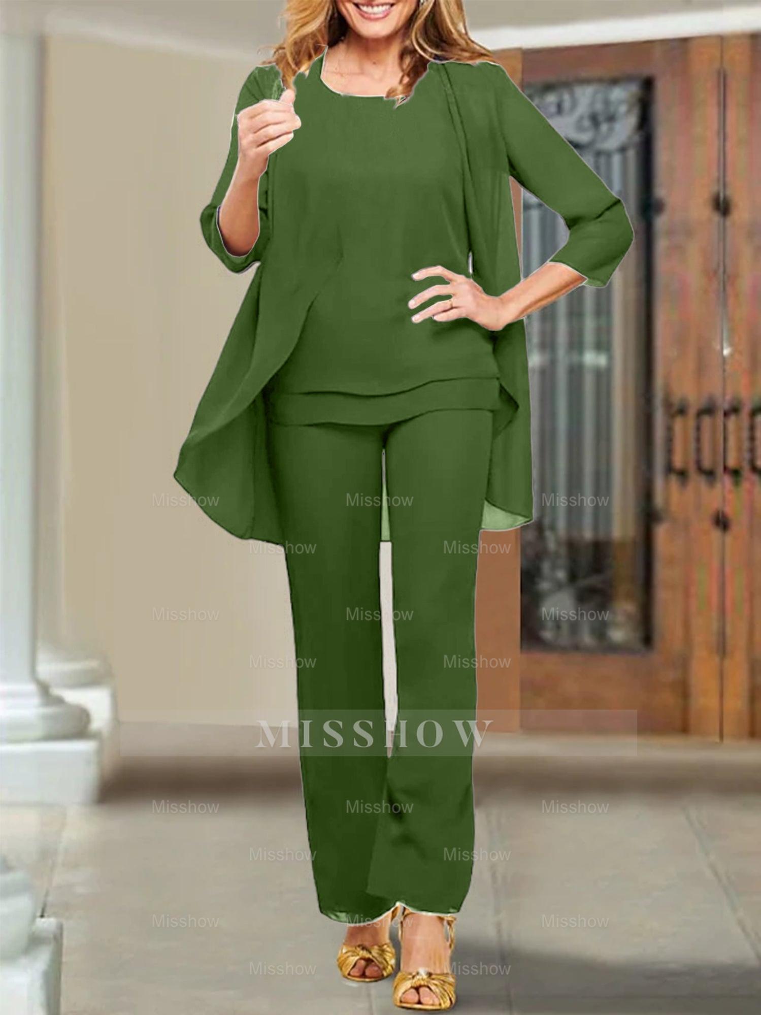 Mother of the Bride Scoop Neck Chiffon Pantsuits