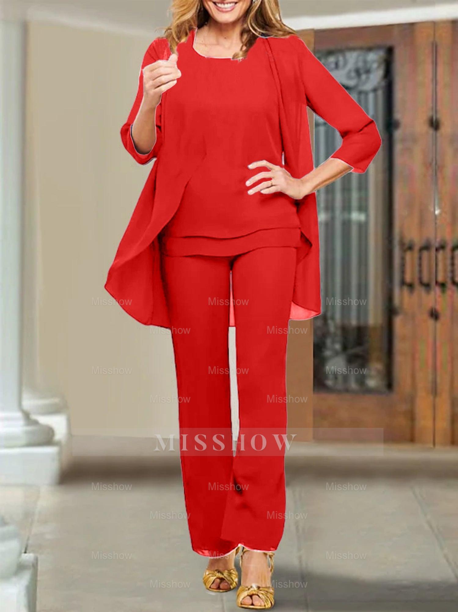 Mother of the Bride Scoop Neck Chiffon Pantsuits