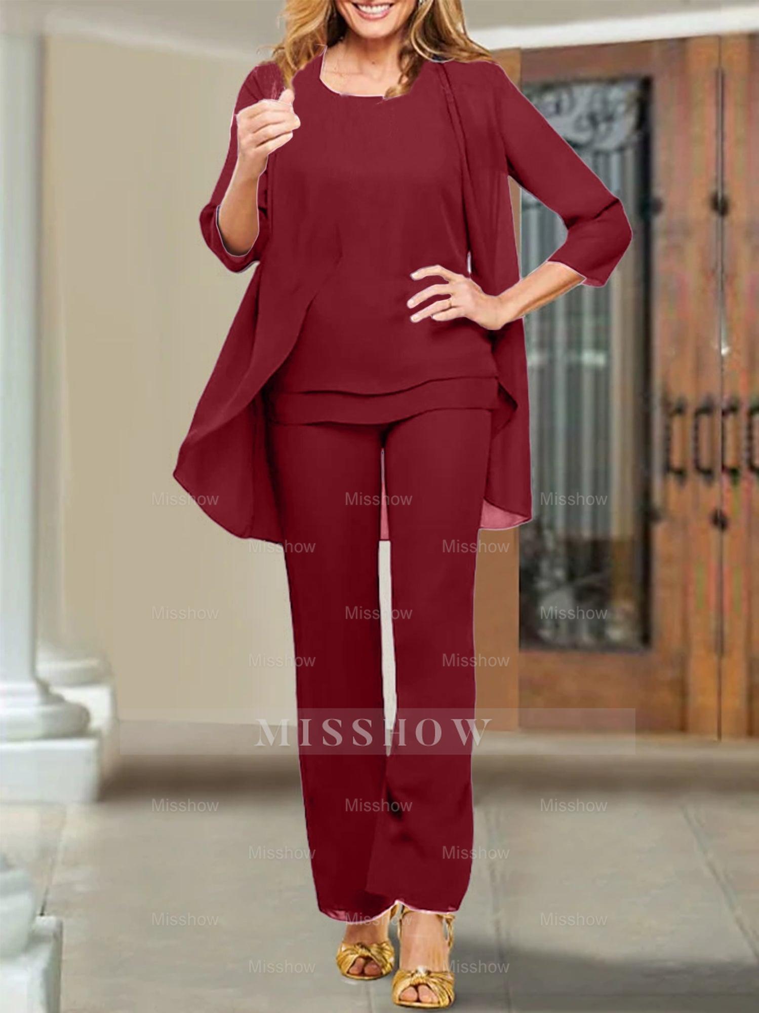 Mother of the Bride Scoop Neck Chiffon Pantsuits