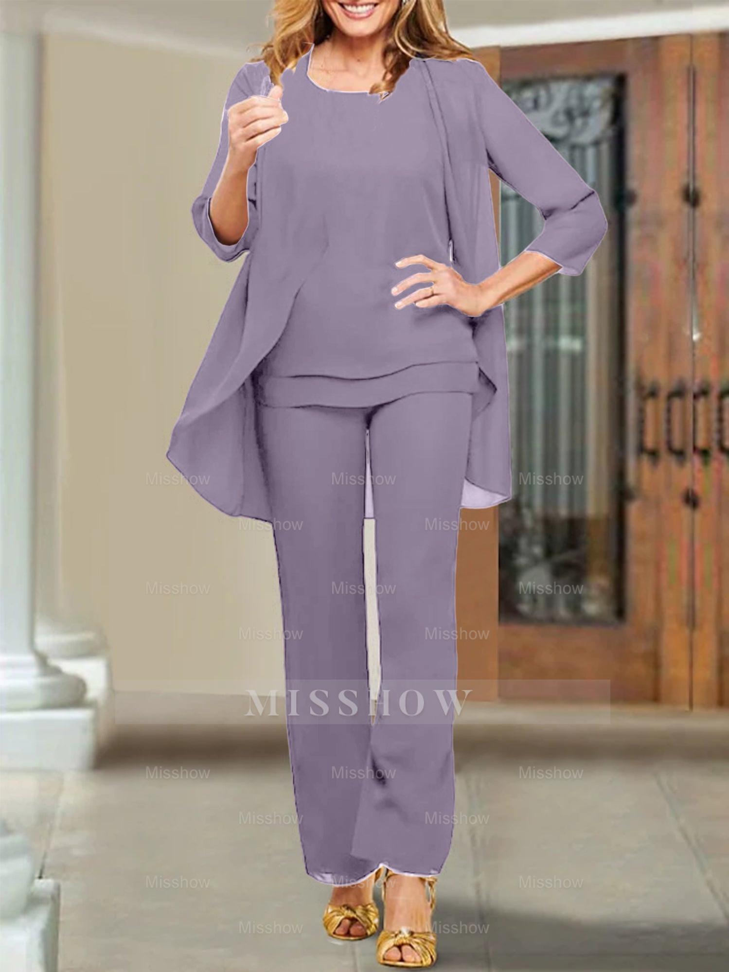 Mother of the Bride Scoop Neck Chiffon Pantsuits