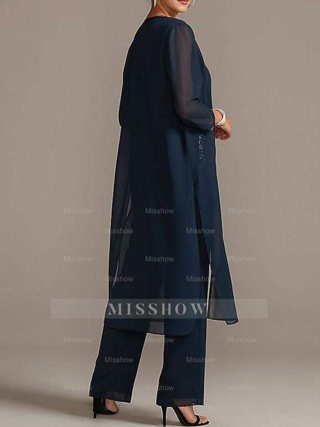 Mother of the Bride Scoop Neck Pantsuits in Chiffon