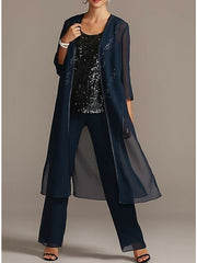 Mother of the Bride Scoop Neck Pantsuits in Chiffon