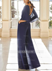 Mother of the Bride V-Neck Chiffon Pantsuit Featuring Pockets