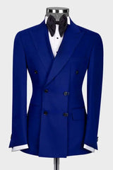 Navy Blue Peaked Lapel Double Breasted Slim Fit Prom Ensemble